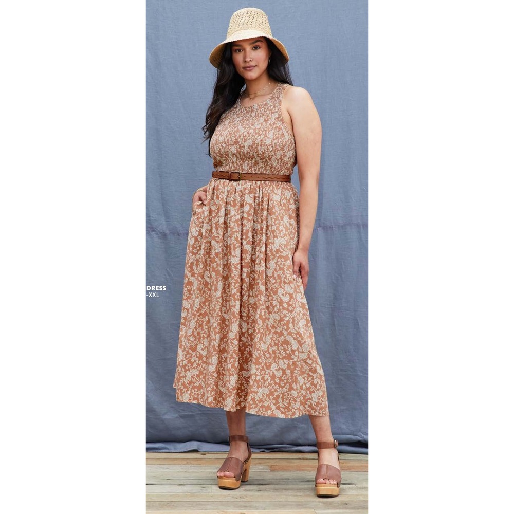 Matilda Jane Brown Floral Smocked Lauren Midi Dress Womens Large Excellent